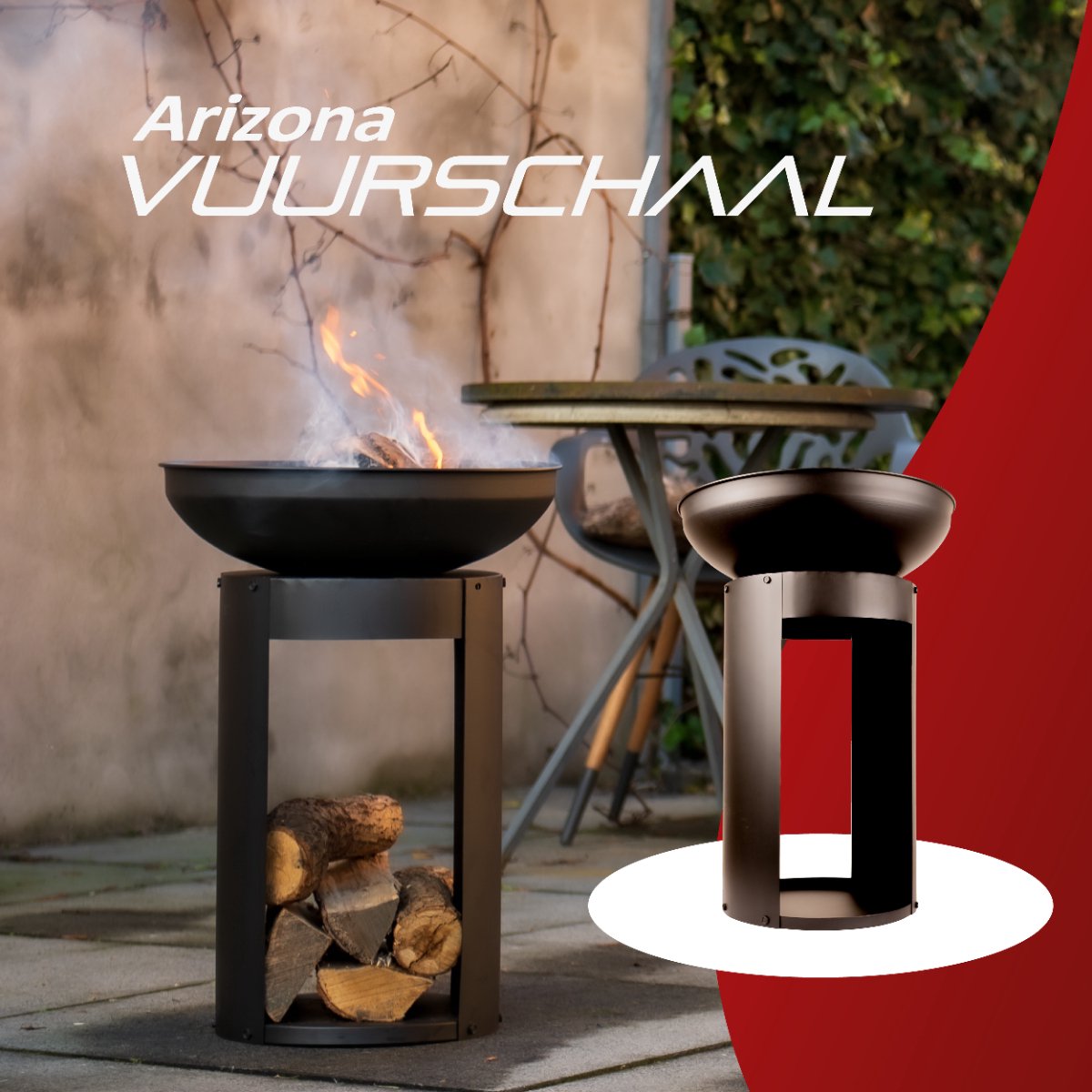 RedFire Arizona Vuurschaal met houtopslag en pook - Zwart
