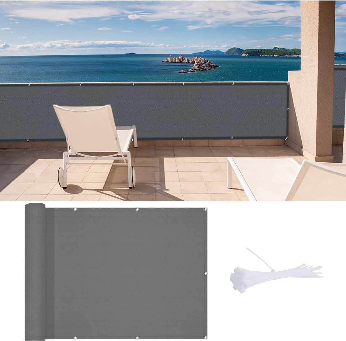 Balkon-privacyscherm, balkonafdekkingen (HDPE), 0,9 x 4 m, UV-bescherming, balkon-privacyscherm voor balkon, tuin, buiten, antraciet