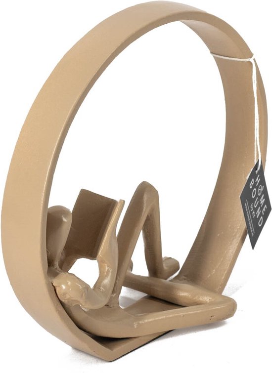 AccueilLié par KY | Statue décorative en métal 'le lecteur assis' beige | 20,5x9x19cm | statue en métal beige du lecteur assis