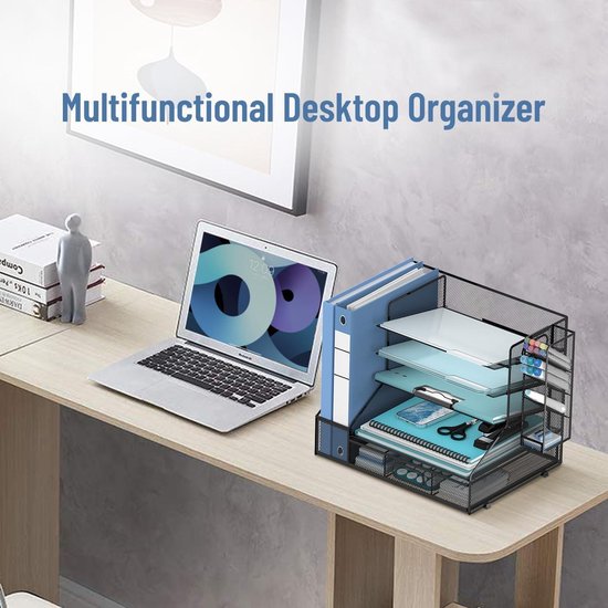 Mesh bureau-organizer met dossierhouder, papierlade-organizer met 5