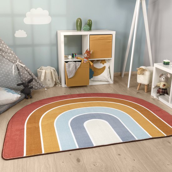 Tapis Enfant Rond 80 Cm Motif Rue Voitures Avion - Polyester Antidérapant - Pour Chambre, Jeu - Compatible Chauffage Au Sol