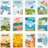 Set van 12 maandkaarten met weerspreuken - thema ‘het weer en de maanden’ - verjaardag - Postcrossing - Leuke Post