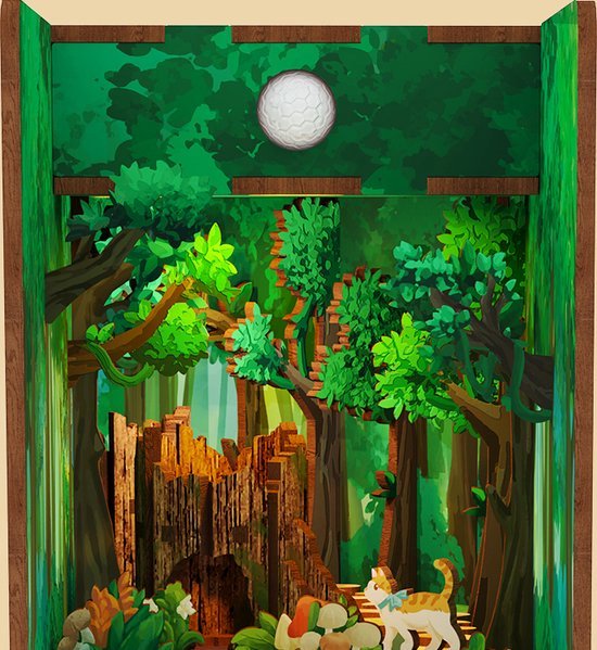 Tonecheer Alice in Wonderland Book Nook Bouwpakket - Modelbouw - 18,x 8 x 24,5 cm - DIY Pakket - Houten 3D Puzzel - Boekensteun - LED-licht - Bewegingssensor Licht - Boekenhouder