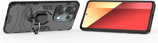 MobyDefend Hoesje - Geschikt voor Xiaomi Redmi Note 13 Pro 4G - Dubbelgelaagde Pantsercase Met Standaard - Zwart