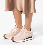 Manfield - Femme - Sneaker en daim beige avec détails en cuir - Taille 37