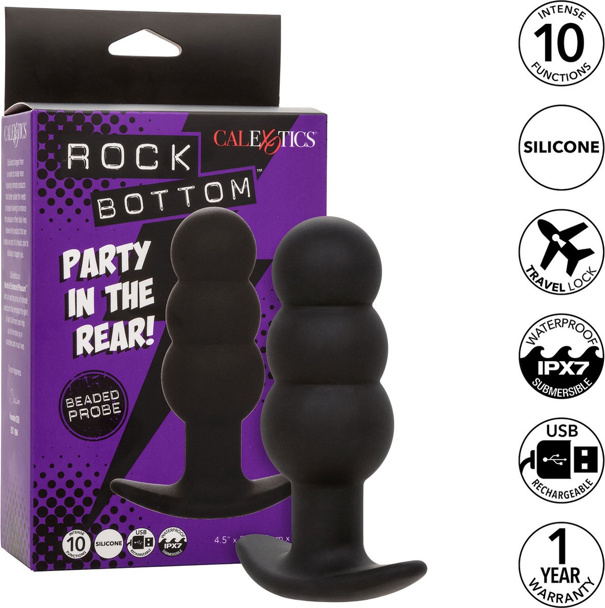 Calexotics - Rock Bottom Beaded Anale Plug 10 Vibrations Silicone Black