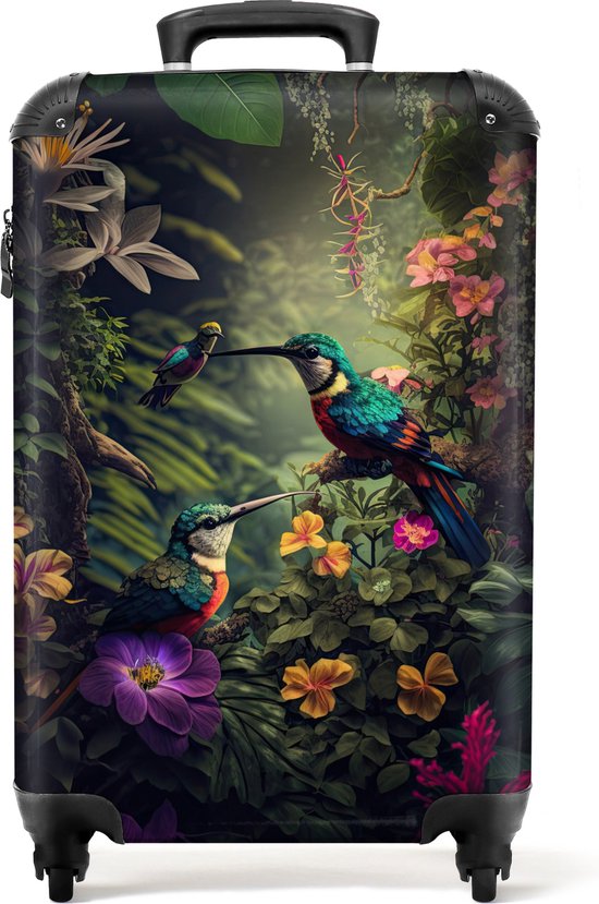 NoBoringSuitcases.com - Koffer - Trolley op wieltjes - Bloemen - Vogels - Jungle - Planten - Handbagage koffer - Reiskoffer - Past binnen 55x40x20 cm en 55x35x25 cm - Koffer groot - Hardcase koffer - Lichtgewicht - TSA slot - Kofferslot