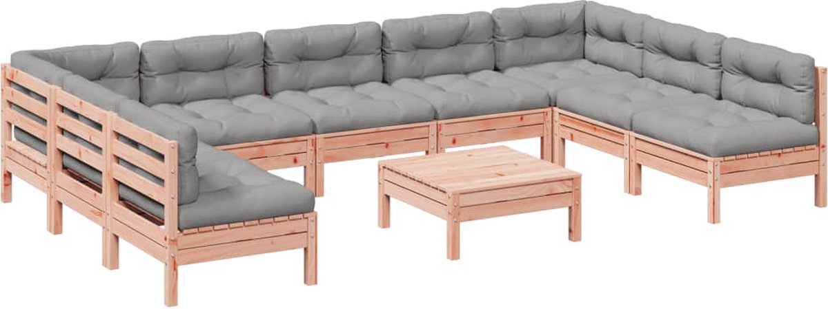 vidaXL 10-delige - Loungeset - met - kussens - massief - douglas - vurenhout grijs