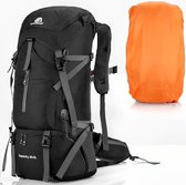 Avoir Avoir®-Backpack-Hiking-Waterdichte Nylon-Zwart-Rugzak- Tas- Camping -Reistas met Regenhoes - 70L Capaciteit