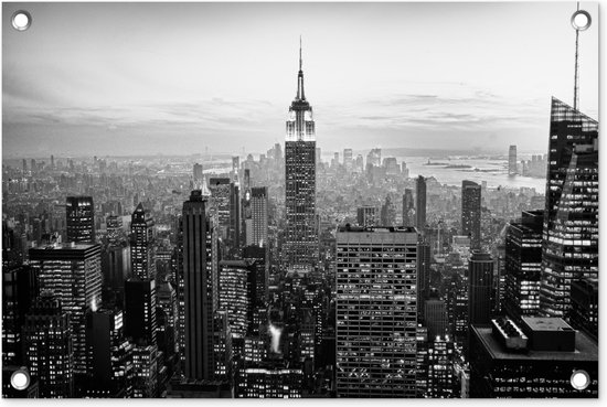 Tuindecoratie New York City zwart-wit fotoprint - 60x40 cm - Tuinposter - Tuindoek - Buitenposter