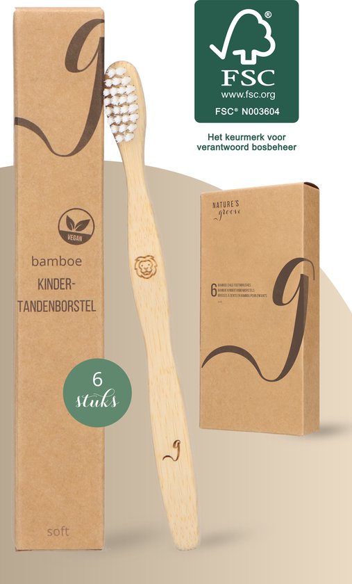 NATURE’S groove® Bamboe Kindertandenborstels - 6 Stuks - Handtandenborstel - Houten Tandenborstel - Baby - Handmatig