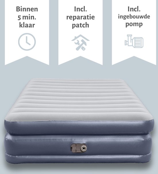 Bestway luchtbed - 2-Persoons - 152 x 203 x 51 cm - Grijs - - Inclusief pomp - Hoeslaken en Reparatieset van Bestway — afbeelding 5