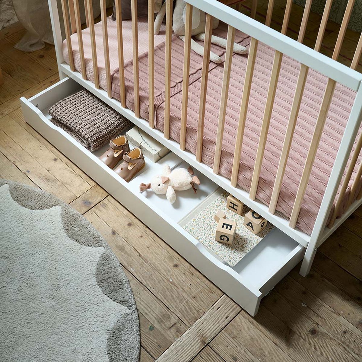 Petite Amélie ® Opberglade op wieltjes - Bedlade - 60 x 120 cm - Extra opbergruimte - Wit