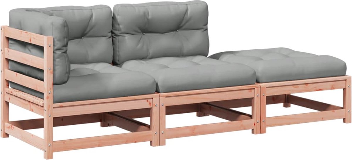 vidaXL 3-delige - Loungeset - met - kussens - massief - douglas - vurenhout grijs