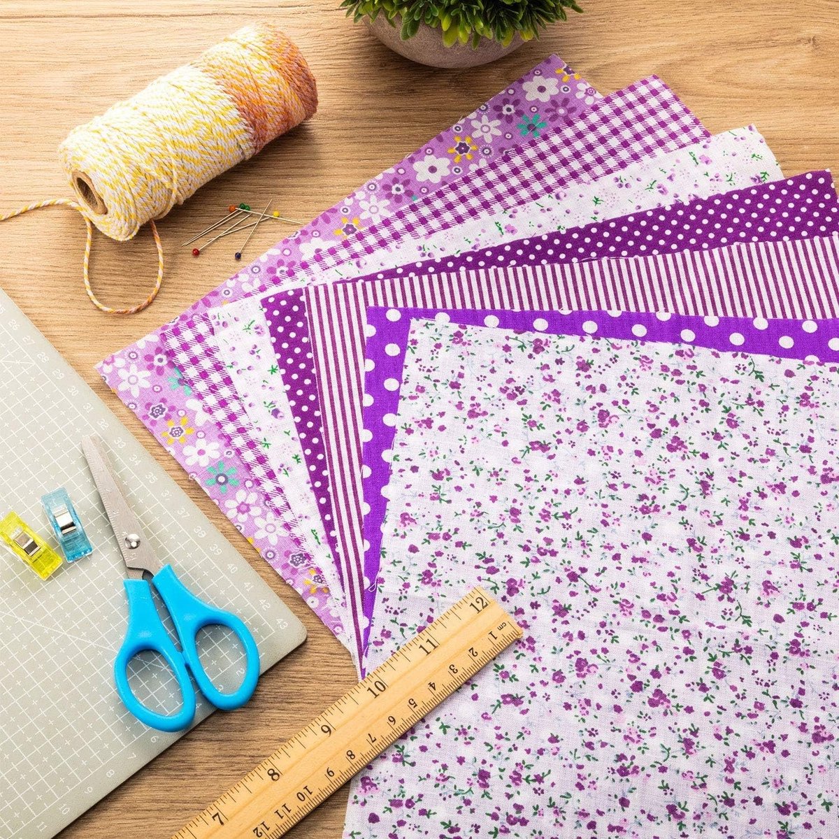 Indian Fat Quarters stoffen bundels 7 stuks, etnische naaistof, vierkanten, 50 x 40 cm/ 20 x 16 inch vintage katoenen linnen stof voor quilten naaien patchwork kleding doe-het-zelf ambachten