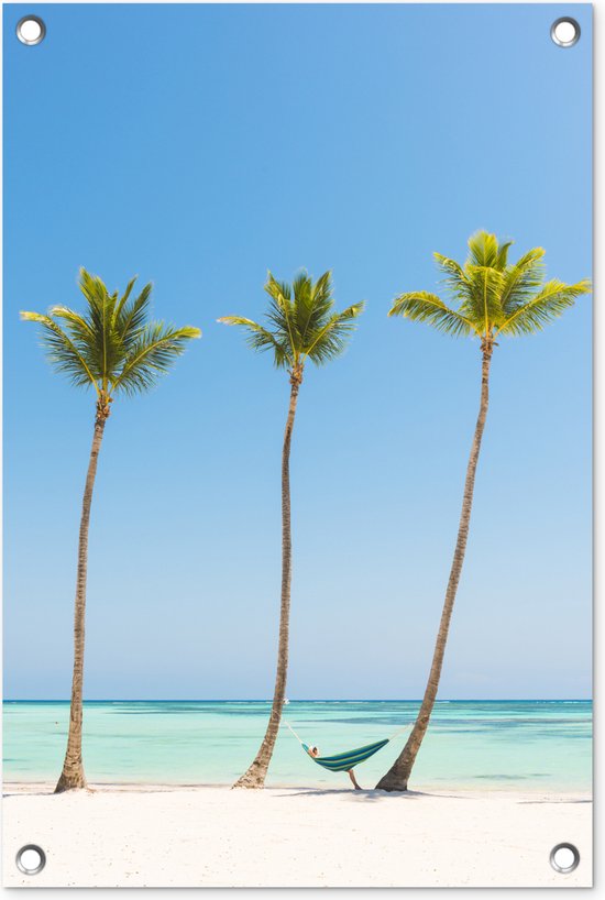 Caribisch strand 3 palmbomen - Tuinposter - Tuindoek - Buitenposter