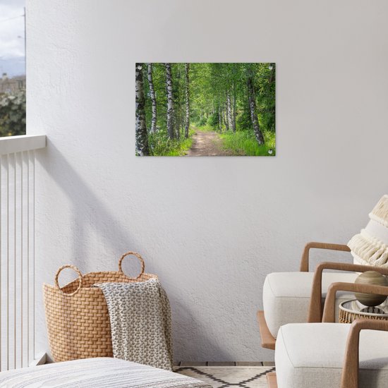 Tuindecoratie Bos - Bomen - Berk - 60x40 cm - Tuinposter - Tuindoek - Buitenposter