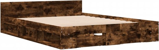 vidaXL - Bedframe - met - lades - bewerkt - hout - gerookt - eikenkleurig - 140x190 - cm