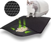Kattenbakmat, 60 x 45 cm, ontwerp met klittenband en grote gaten, kattenbakmat, dubbellaags waterdicht en antislip, kattenbakmat, kattenbakvulling, niet-giftig materiaal, kattenbakmat, zwart