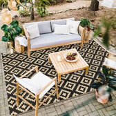 Outdoor tapijt voor patio Clearance, 150 x 245 cm, uv-bestendig, campingmat, kunststof, strotapijt, omkeerbare mat voor picknick, balkon, strand (zwart-camel)