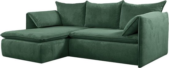 Slaapbank met linkse hoek in groen ribfluweel – TEODORA L 230 cm x H 91 cm x D 166 cm