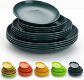 Service d'assiettes en plastique, 12 pièces, assiettes plates, 3 tailles, 15,5/19,5/23,5 cm, vaisselle incassable et réutilisable pour tous usages et tous âges, passe au micro-ondes et