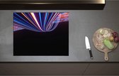 Inductieplaat Beschermer - Abstracte Neonkleurige Lijnen - 70x55 cm - 2 mm Dik - Inductie Beschermer - Bescherming Inductiekookplaat - Kookplaat Beschermer van Wit Vinyl