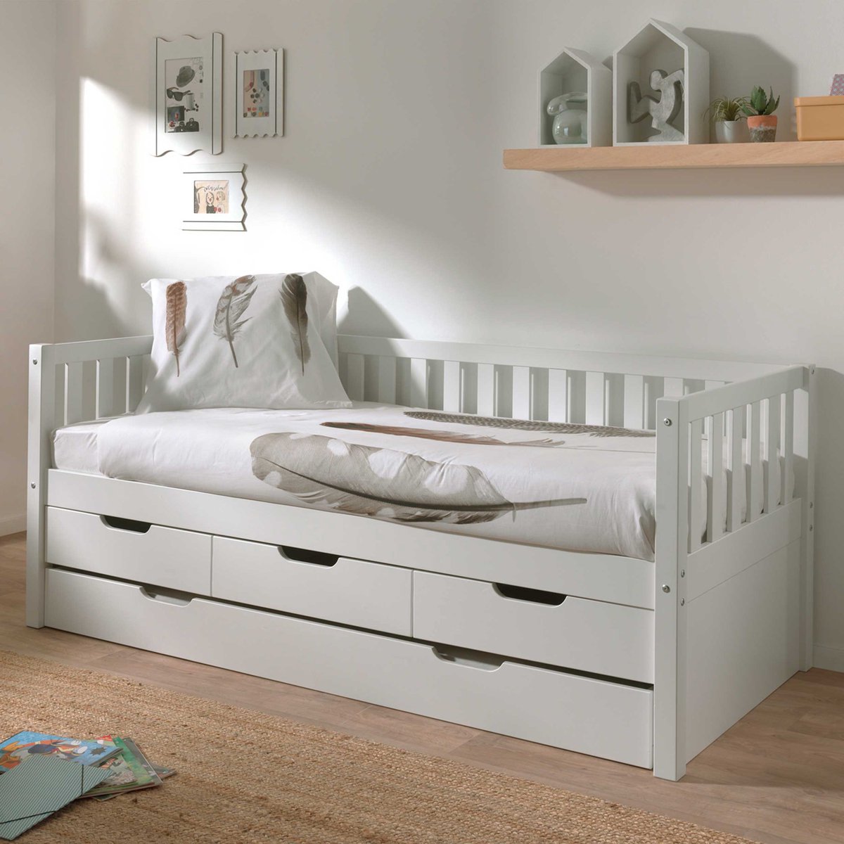 Vipack Kajuitbed Friedrich met 3 lades en onderbed dennenhout - 90x200 - Wit