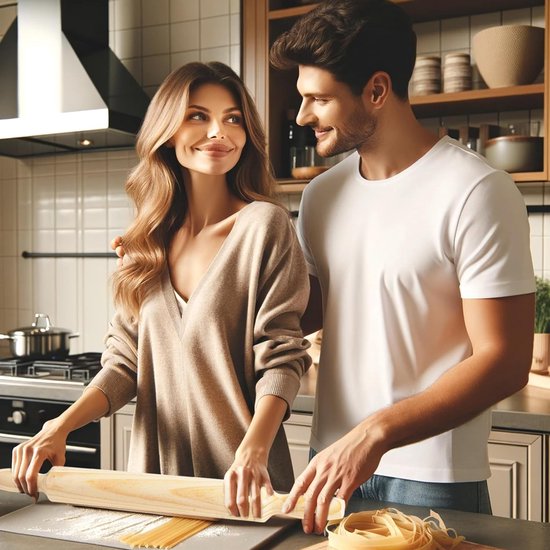 IPEA Deegroller van roestvrij staal met handgrepen, 43 cm, deegroller van metaal met anti-aanbaklaag voor het uitrollen en kneden van verse pasta, pizza, koekjes, ravioli, cake, gebak, voor de keuken