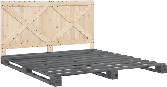 vidaXL - Bedframe - met - hoofdbord - massief - grenenhout - grijs - 200x200 - cm