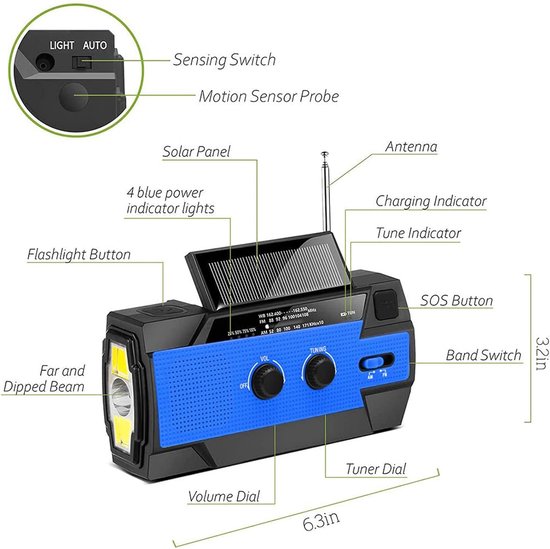 Weerradio,Handzwengel Zonne Radio Draagbaar | 5000mAh Oplaadbare Accu Weerradio,Handzwengel Zonne Radio Draagbaar | 5000mAh Oplaadbare Accu