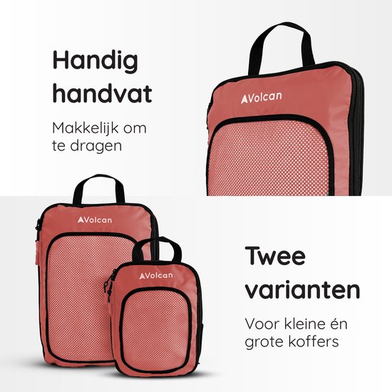 Volcan Compression Cubes d'emballage - Set organisateur de valise - Set de 4 - Avec fermeture éclair de compression - Pour sac à dos et valise - Vieux rose