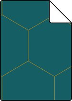 Proefstaal ESTAhome behangpapier hexagon petrolblauw en goud - 139455 - 26,5 x 21 cm