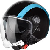 VINZ Jungbu Casque scooter avec pare-soleil / Casque jet avec bande / Casque cyclomoteur / Casque moto / Casque scooter rétro / Casque cyclomoteur / Casque scooter cyclomoteur - Convient pour Blauw Plaque d'immatriculation - Blauw