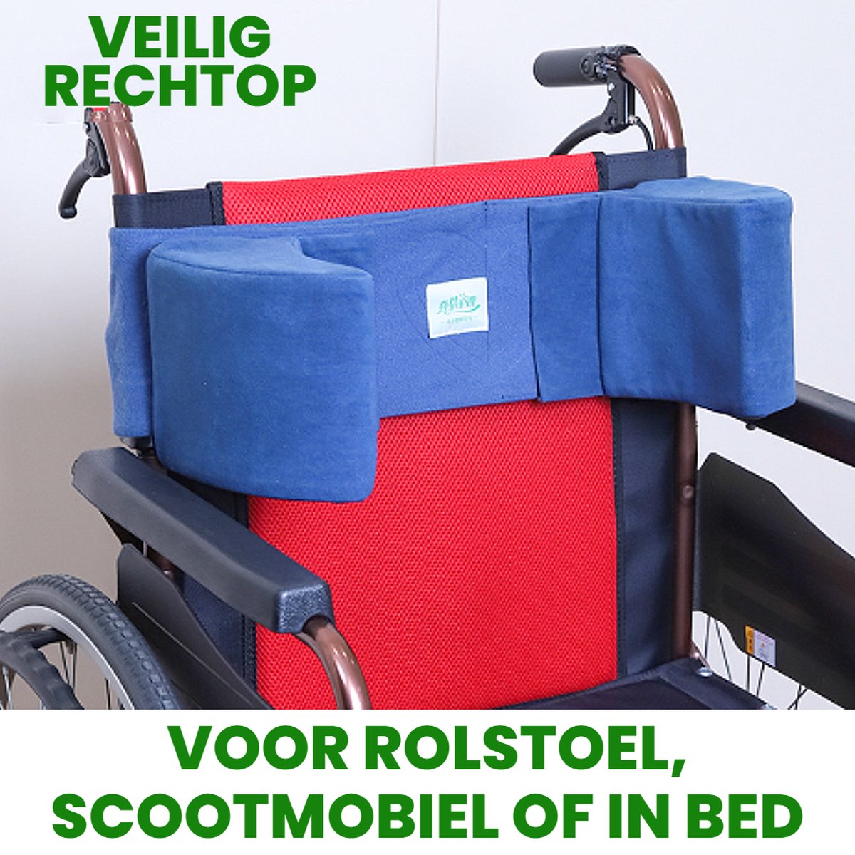 Goedkoopste Allernieuwste.nl® Rolstoel Zijsteunen Tegen Omvallen - Lateraal Steunkussen - Traploos aan te passen Steun - Voor Rolstoel, Stoel, Bed, Scootmobiel - Blauw Fleece