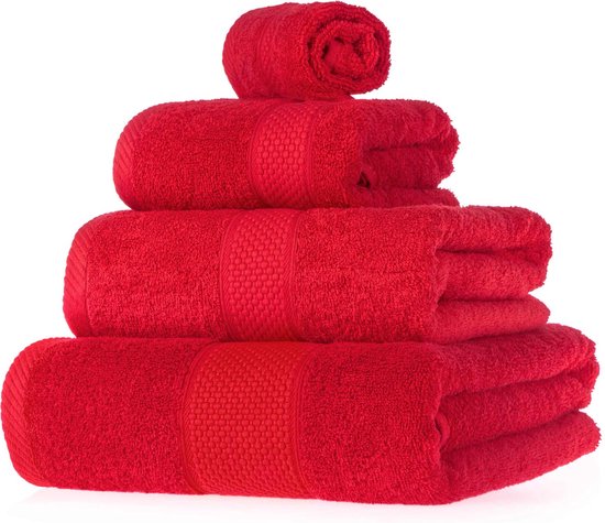 Homescapes badstof handdoekenset 4 stuks 100% katoen rood