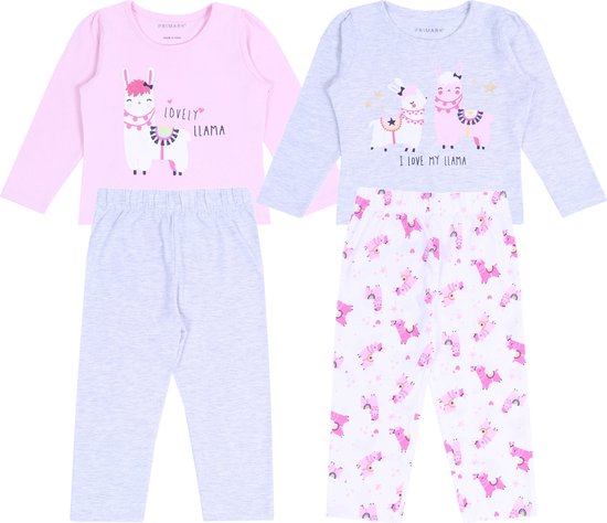 2 x Grijs met roze lama pyjama