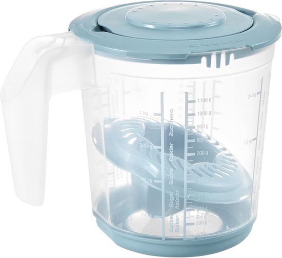 Keeeper - Maatbeker met deksel en Citruspers - Antislip- 1L - 14x15cm - noords blauw van Keeeper — afbeelding 4