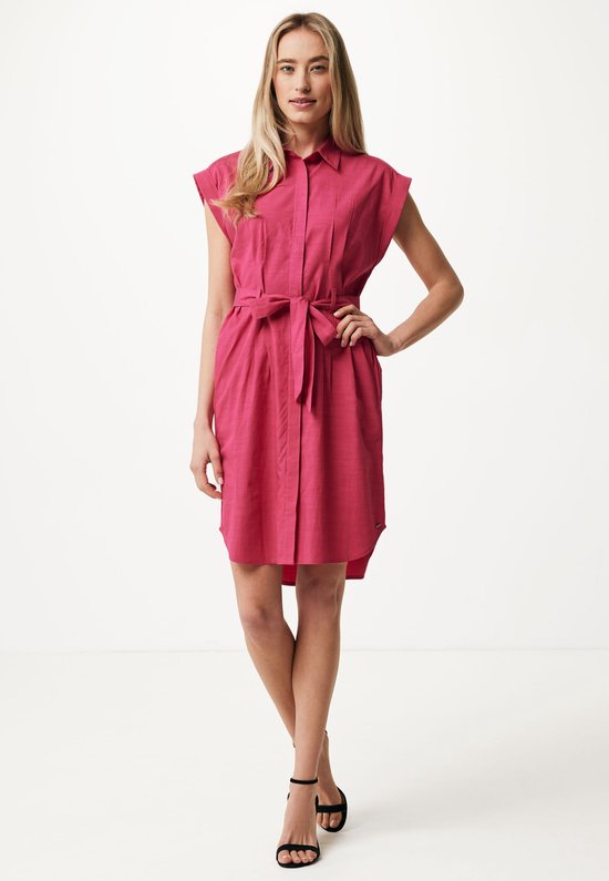 Shirt Jurk With Tie Dames - Deep Pink - Maat XS