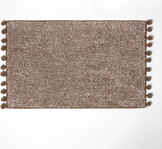 Homescapes badmat bruin gemêleerd met pompons, 50 x 80 cm - getufte katoenen badmat