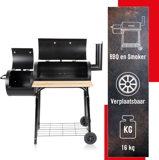 BBQ Collection 2-in-1 Smoker BBQ - Houtskool Barbeque - Buitenkeuken Barbecue - Grill en Smokerbarbecues - 104 x 58 x 114 cm