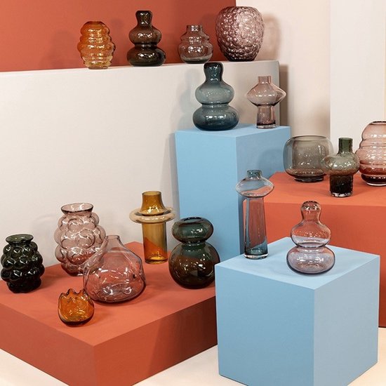 Countryfield Flower Vase Bubblegum Medium - verre transparent - marron cognac - D16 x H21 cm - vase fait main
