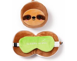 Relaxeazzz Luiaard knuffel/reiskussen/slaapmasker - 2-in-1 set - voor kinderen- in vliegtuig of auto