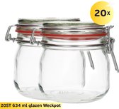 20x Glazen Weckpot 634 ml - Rond & Transparant - Inmaakpotten, Mason Jar, Weckpotten met Deksel, Confituurpotten - Hervulbaar - Glas - 20 Potten