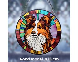 Raamhanger Raamdecoratie Border Collie - Kleurige Zonnevanger Rond Acryl met Ketting - Honden - Glas in Lood Suncatcher Rond model 15 cm %%