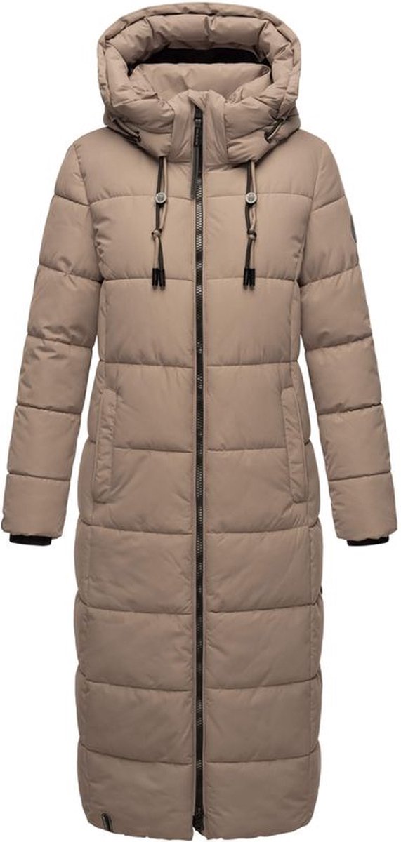 MARIKOO B978 Winterjas voor dames, lange gewatteerde winterjas met teddybont, warm gevoerd, XS