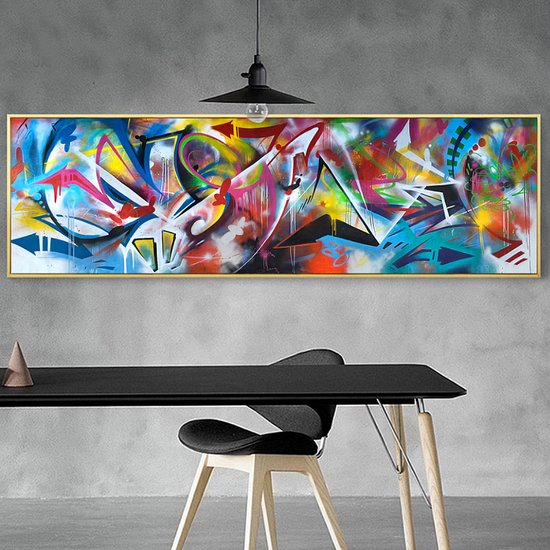 Allernieuwste.nl® Peinture sur Toile Moderne Abstrait Graffiti Grand Format - Format XXL - Moderne - Couleur - 70 x 210 cm