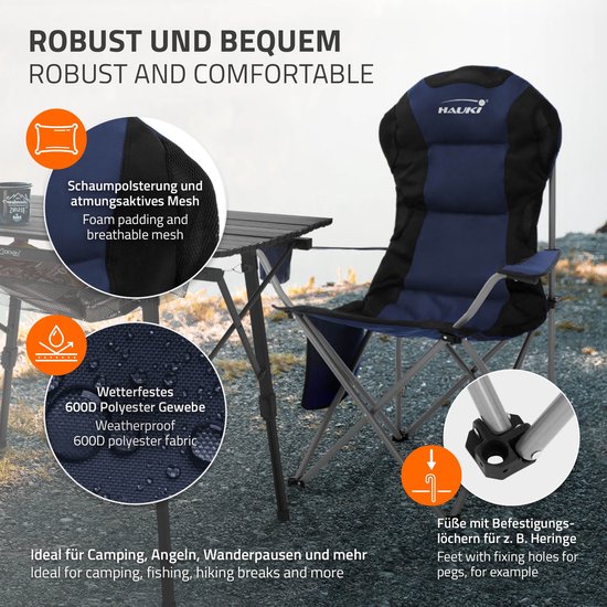 2x campingstoel opvouwbaar tot 150 kg blauw met bekerhouder incl. draagtas Hauki — afbeelding 4