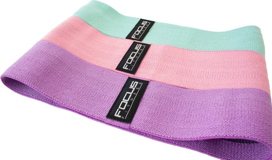 Focus Fitness - Weerstandsbanden - 3 delige set - Pastel - Resistance Bands - Fitness Elastiek