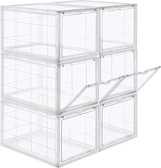 Attelite Doorzichtige schoenendoos, set van 8, stapelbare plastic schoenendoos met doorzichtige deur, als schoenendoos en schoenendoos aan de voorkant, voor display-sneakers, eenvoudige montage
